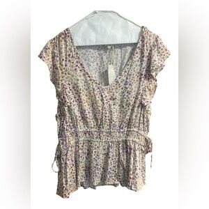 Multi Floral Print Peplum Top